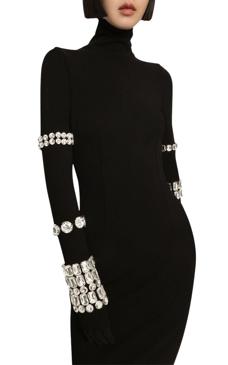 kim kardashian knit dress Dolce & Gabbana Calf-length In Jersey Milano Rib With Rhinestones kim kardashian met gala 2024 shoes