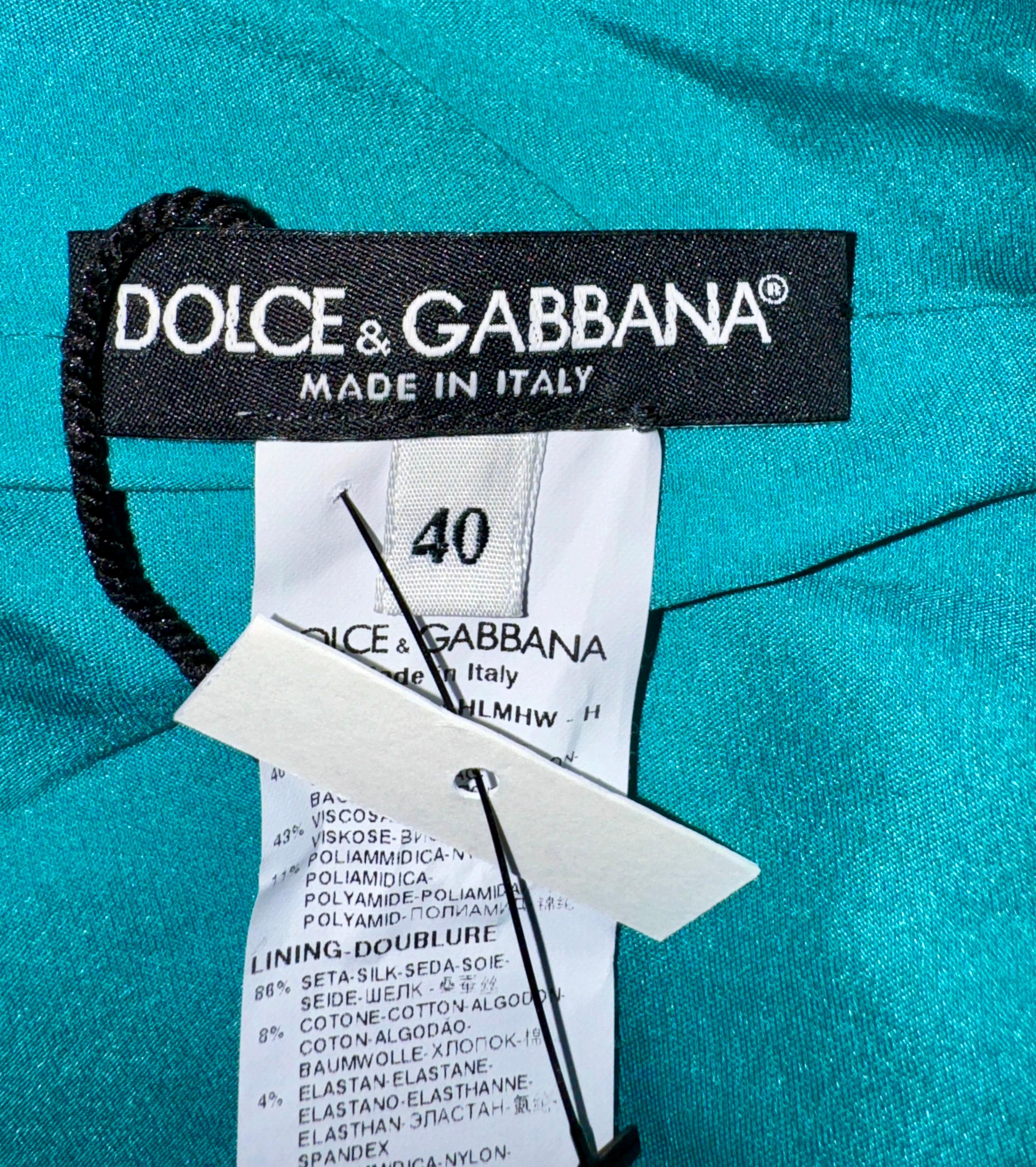 NEU Dolce & Gabbana Türkis Aqua Spitze Kristall Floral Buttons Etuikleid mit Blumenknöpfen 40 im Angebot 5