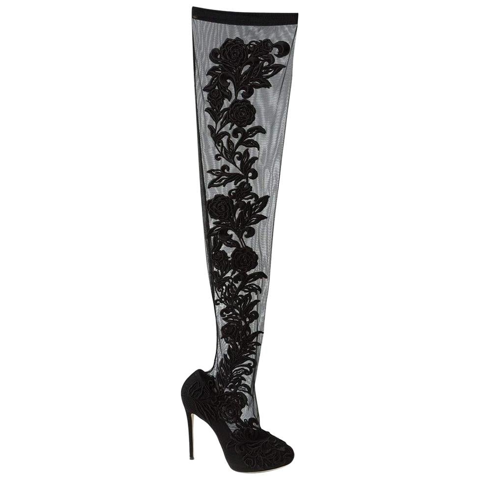NEW Dolce & Gabbana Lace Panel Over the Knee Boots IT36 US 5.5