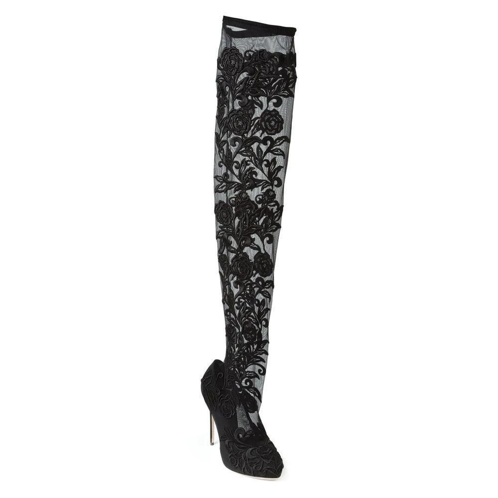 Black NEW Dolce & Gabbana Lace Panel Over the Knee Boots IT38 US 7.5