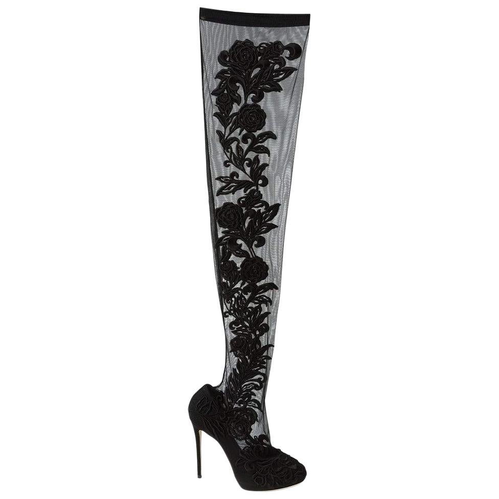 NEW Dolce & Gabbana Lace Panel Over the Knee Boots IT38 US 7.5