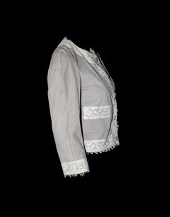 UNWORN Dolce & Gabbana Leather Jacket with Fringed Lace Trimmings 40
