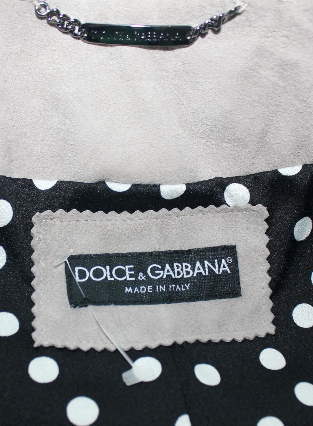 Dolce & Gabbana - Veste en cuir avec franges et bordures en dentelle, état neuf, 40 en vente 1
