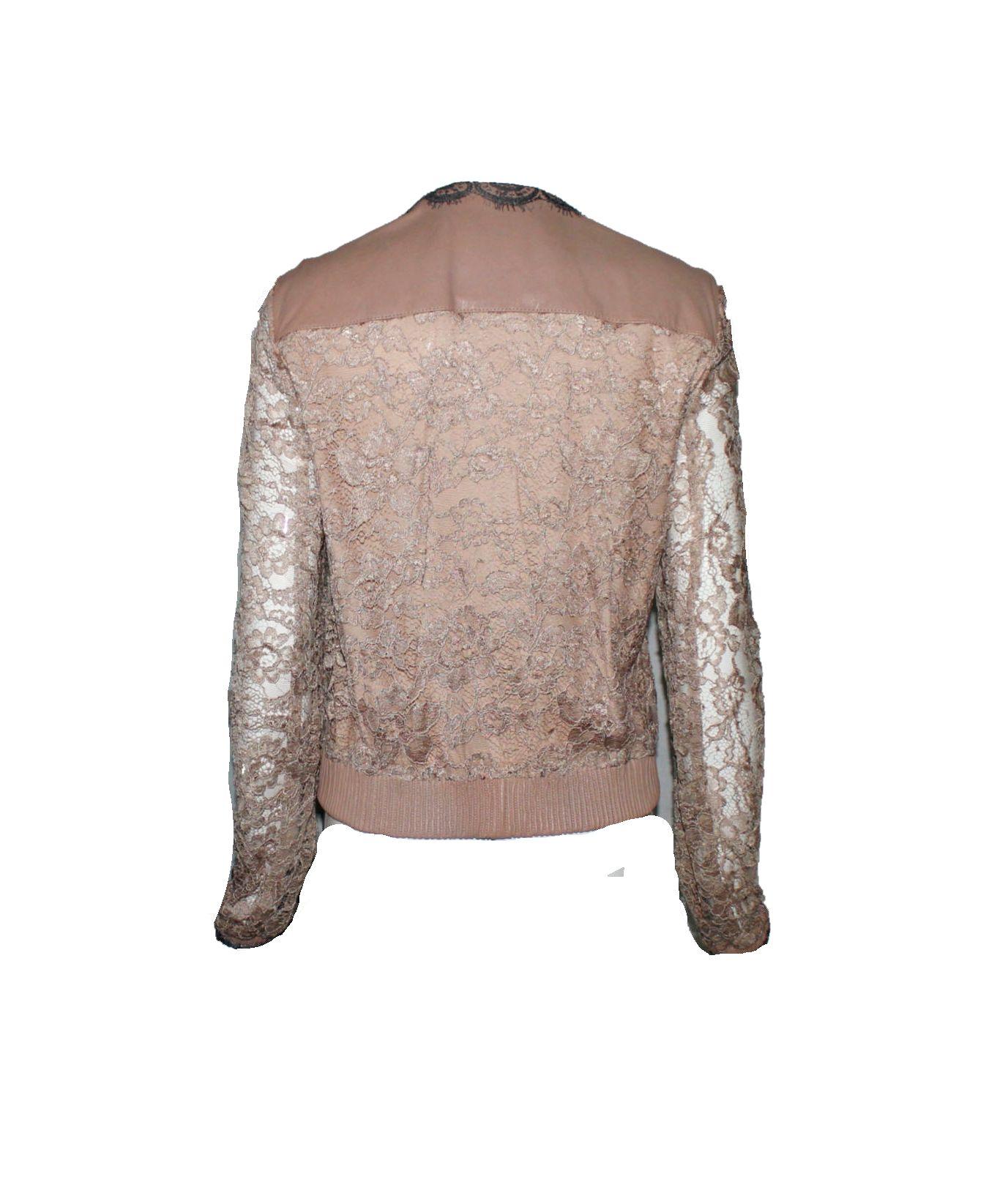 Stunning Dolce & Gabbana Jacket
Finest lambskin leather
Nude & Grey lace
Partially lined
Decorative big jewelry buttons 
Two side pockets with zipper engraved with 