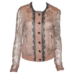 NEW Dolce & Gabbana Leather Lace Jacket with Jewelry Buttons 42