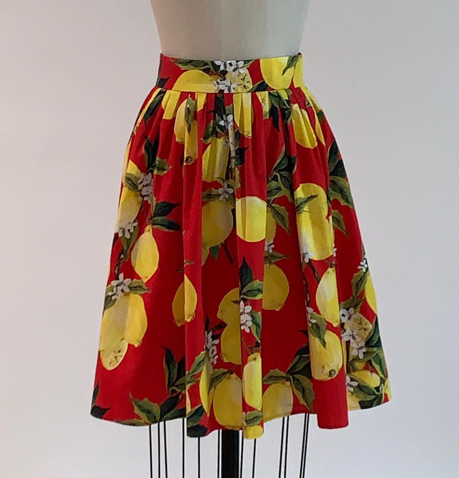 New Dolce & Gabbana Lemon Print Skirt in Red and Yellow In New Condition In San Francisco, CA