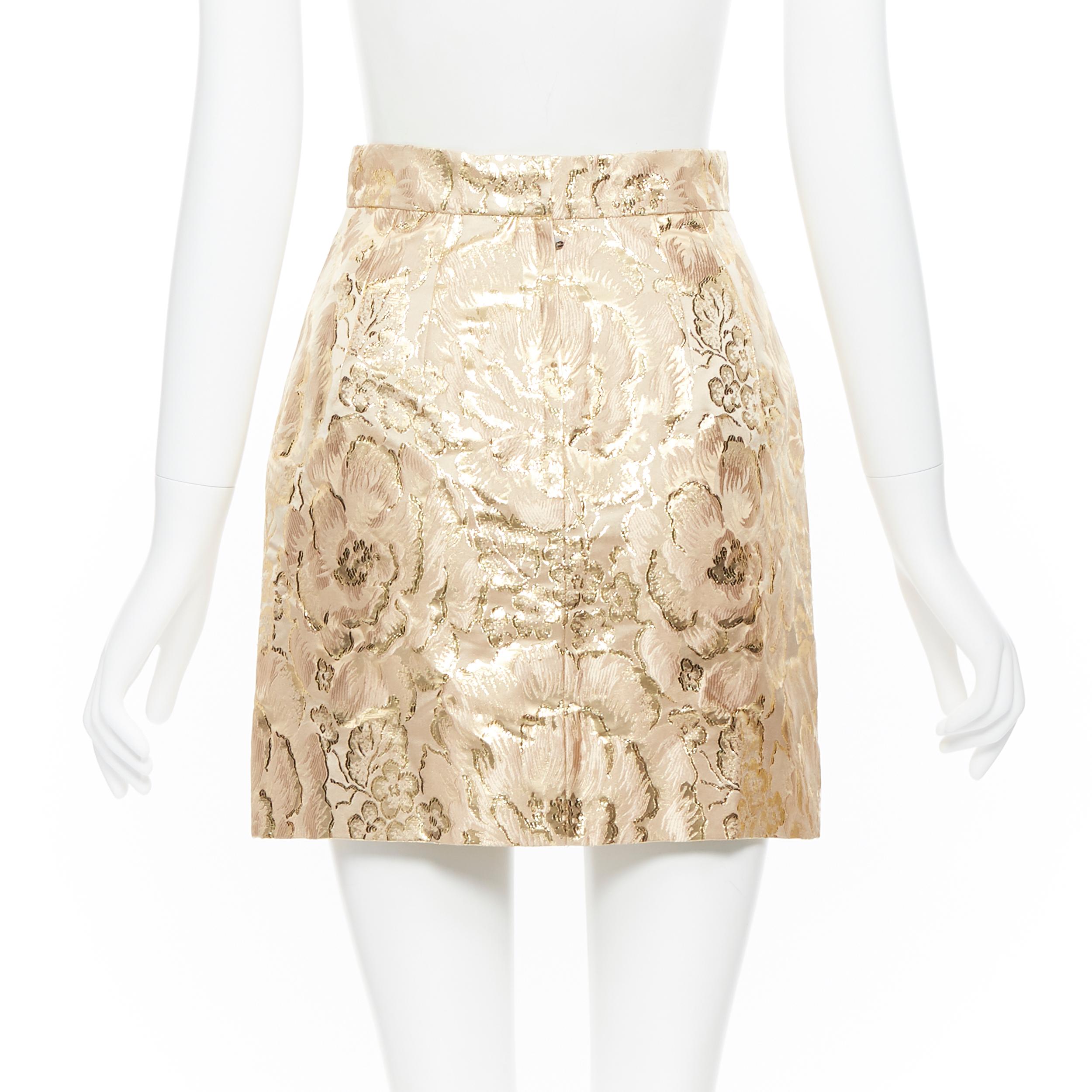 Gold new DOLCE GABBANA metallic gold lace applique floral brocade fitted skirt IT36
