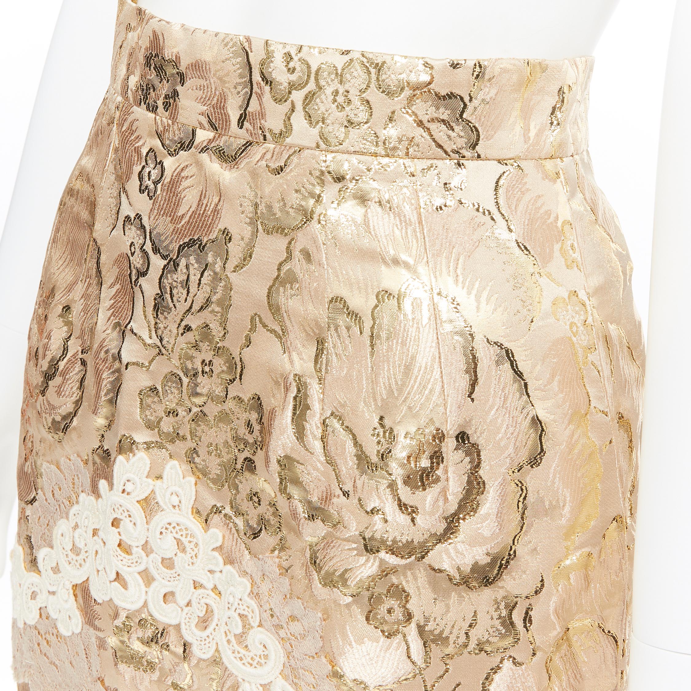 Women's new DOLCE GABBANA metallic gold lace applique floral brocade fitted skirt IT36
