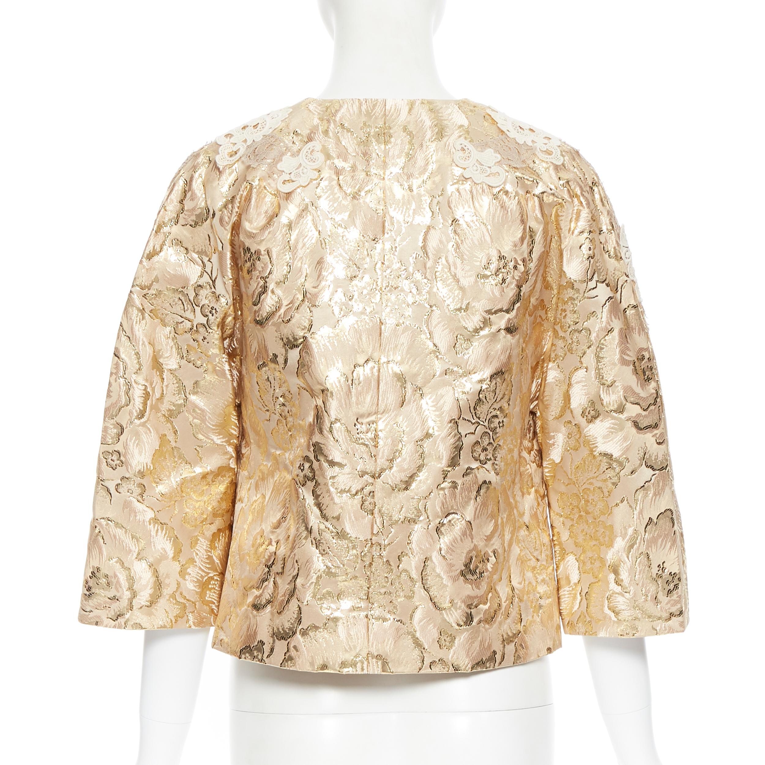 new DOLCE GABBANA metallic gold lace applique floral brocade jacket IT36 XS In New Condition In Hong Kong, NT