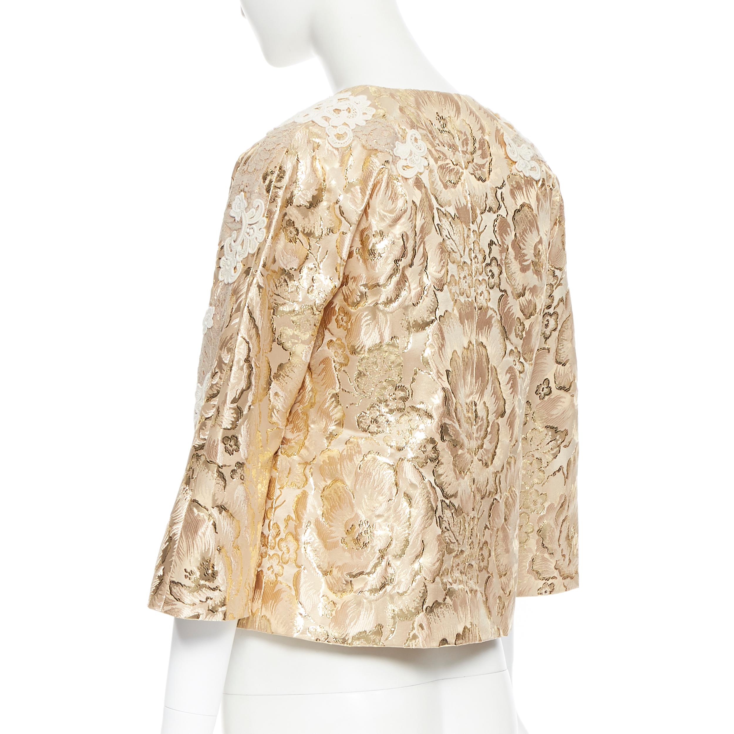 Women's new DOLCE GABBANA metallic gold lace applique floral brocade jacket IT36 XS