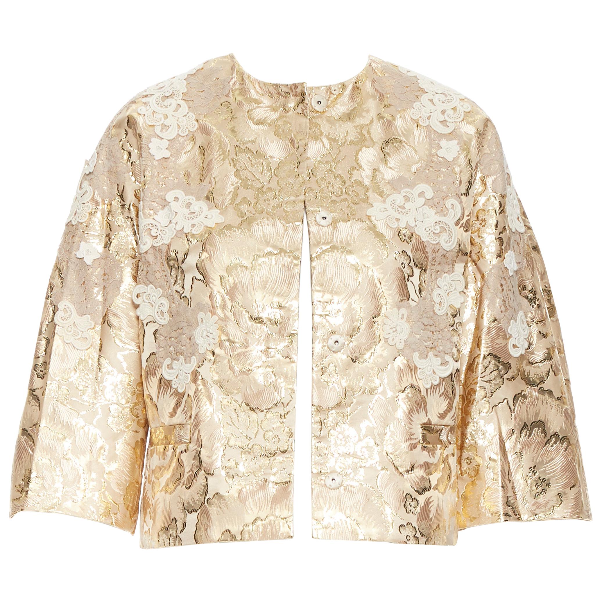 new DOLCE GABBANA metallic gold lace applique floral brocade jacket IT36 XS
