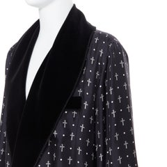 new DOLCE GABBANA navy white byzantine crucifix cross velvet collar silk robe L