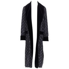 new DOLCE GABBANA navy white byzantine crucifix cross velvet collar silk robe L