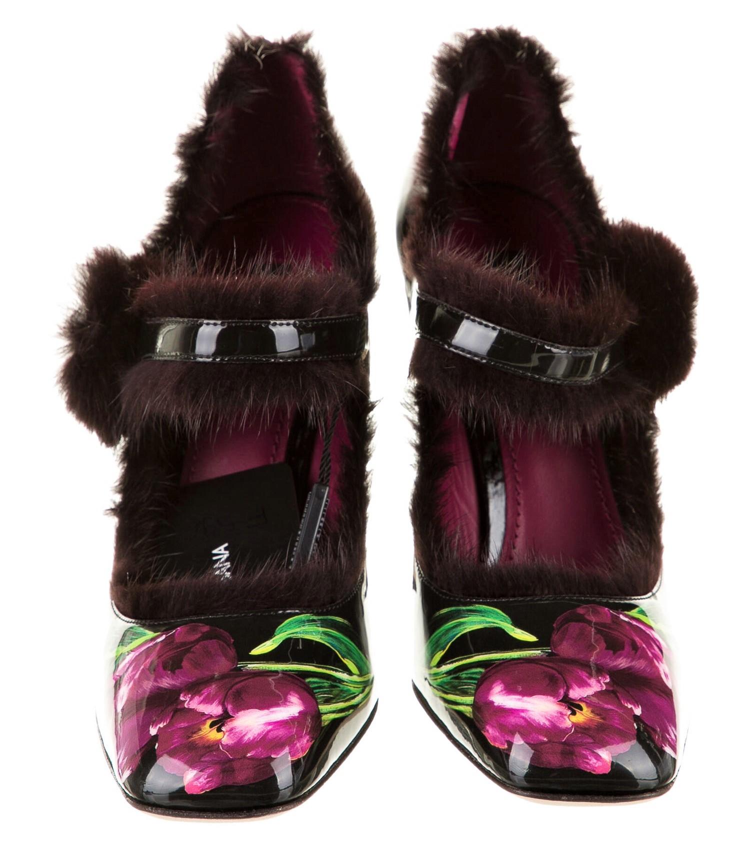 Women's New Dolce & Gabbana Patent Leather Mink Pumps Heels Fall 2016 Sz 38.5