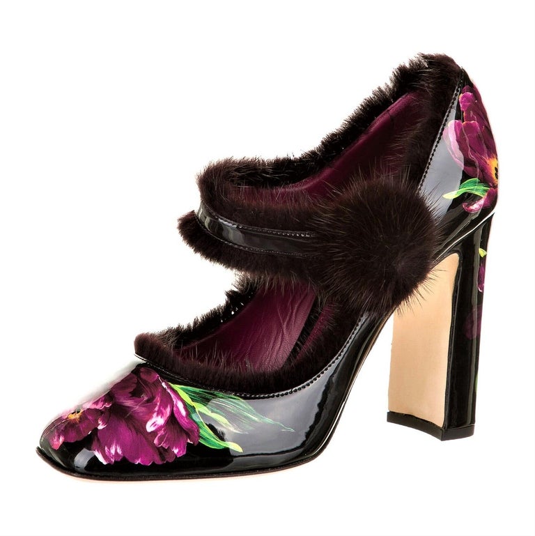 New Dolce & Gabbana Patent Leather Mink Pumps Heels Fall 2016 Sz 38.5 For Sale 2