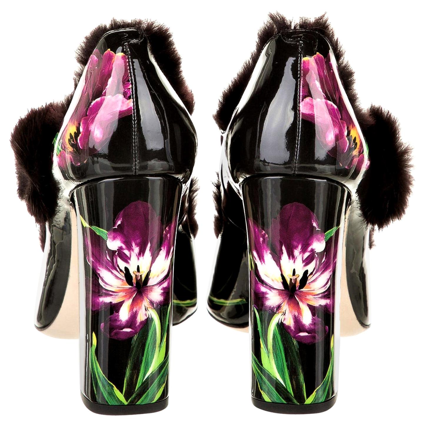 New Dolce & Gabbana Patent Leather Mink Pumps Heels Fall 2016 Sz 38.5