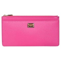 New Dolce & Gabbana Pink Large Dauphine Leather Card Holder Wallet