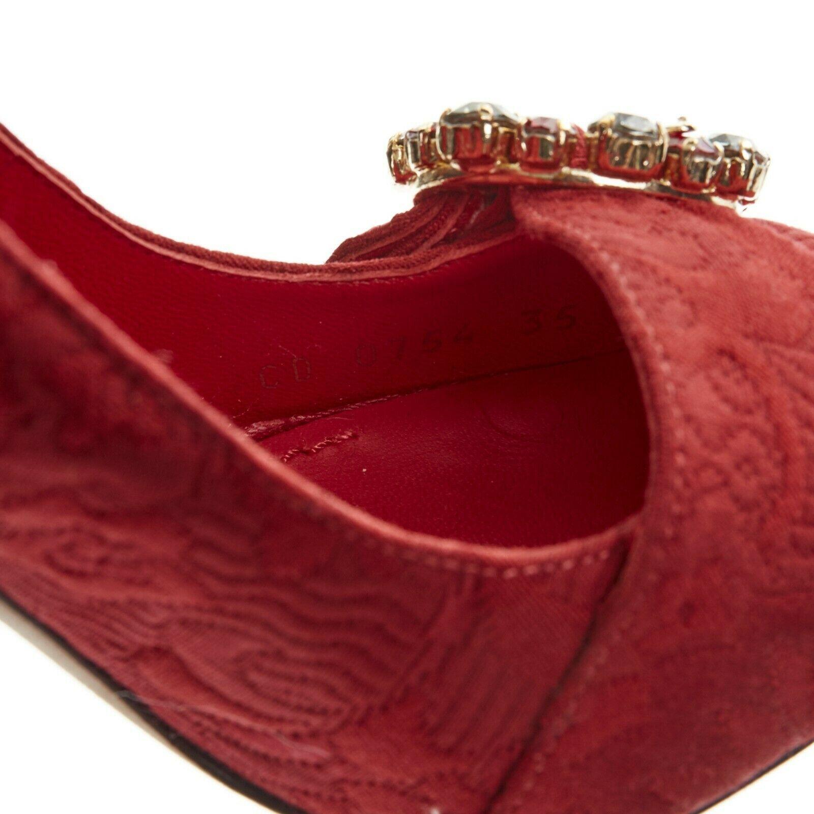 new DOLCE GABBANA red floral jacquard jewel buckle angular block heel EU35 6