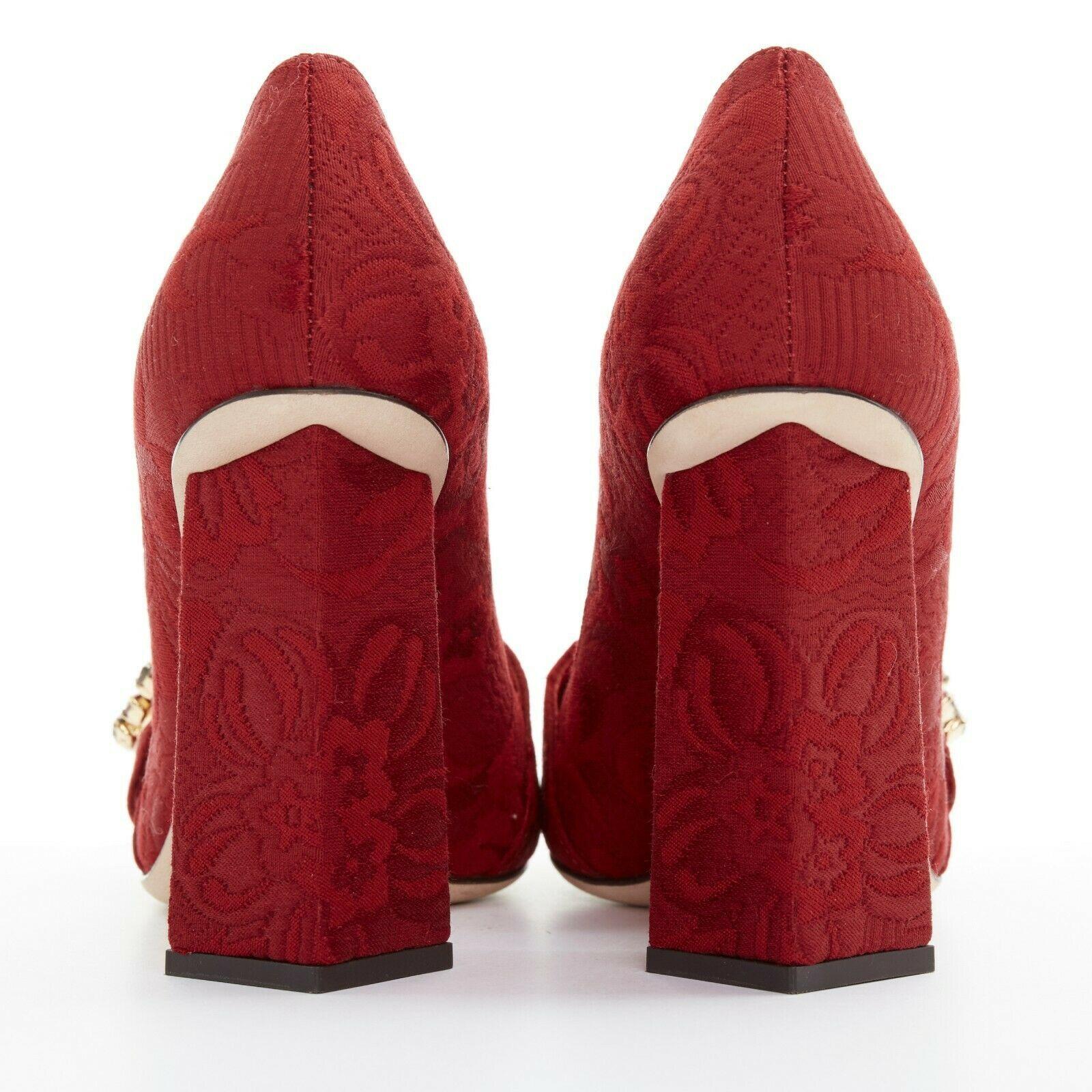 new DOLCE GABBANA red floral jacquard jewel buckle angular block heel EU35 In Good Condition In Hong Kong, NT