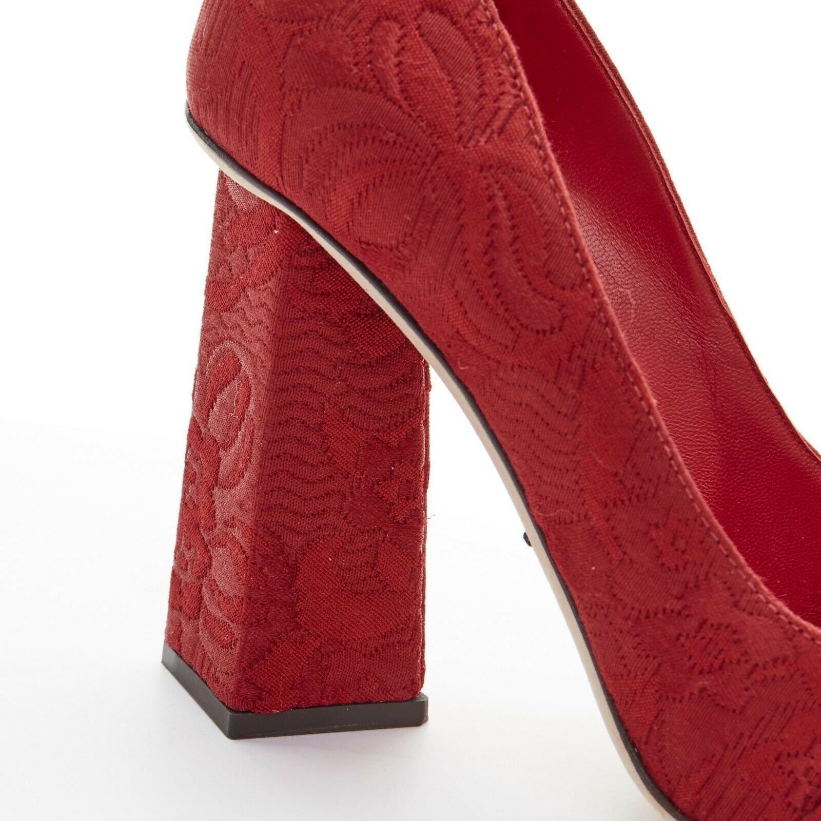 new DOLCE GABBANA red floral jacquard jewel buckle angular block heel EU35 3