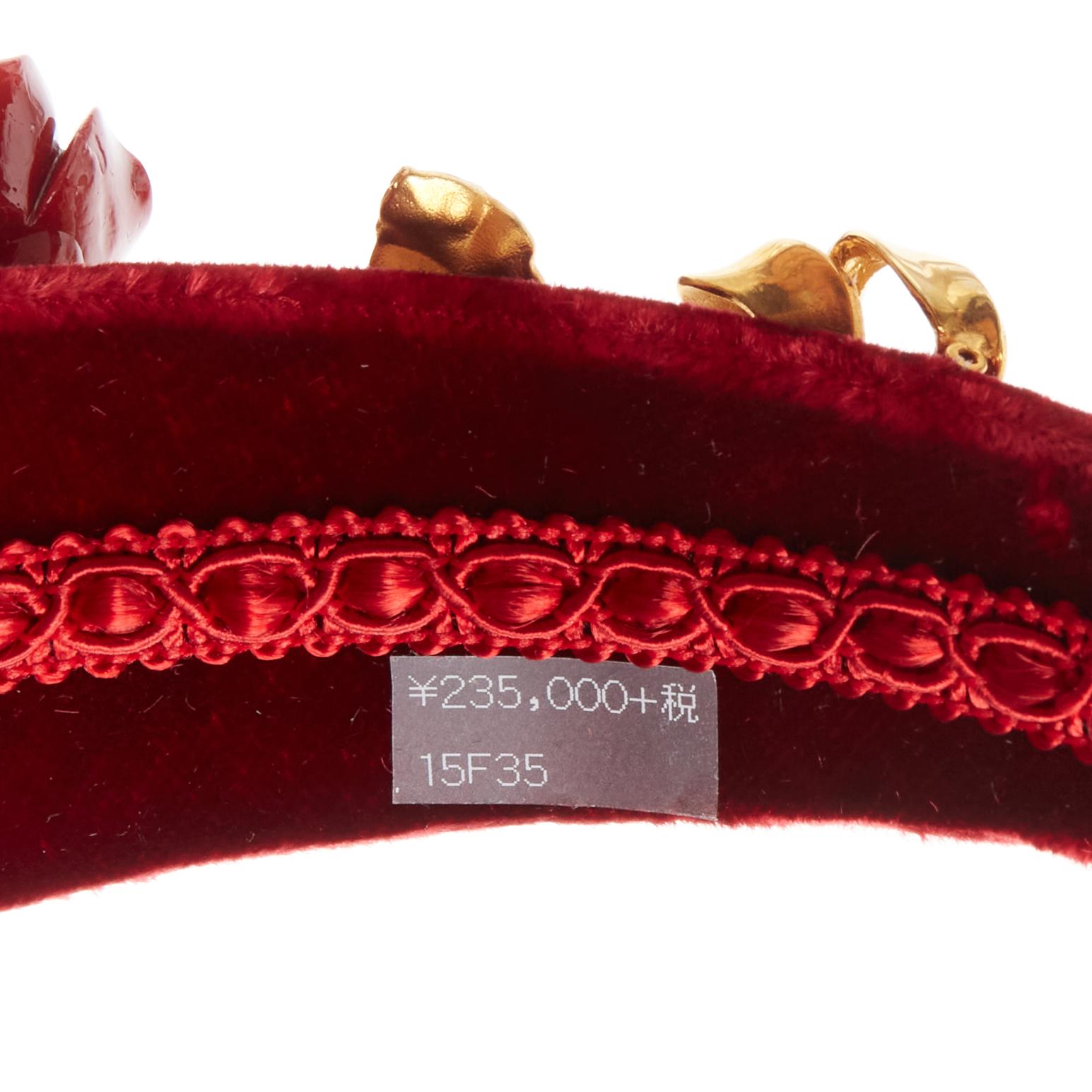new DOLCE GABBANA red rose crystal gold ribbon velvet statement headband 6