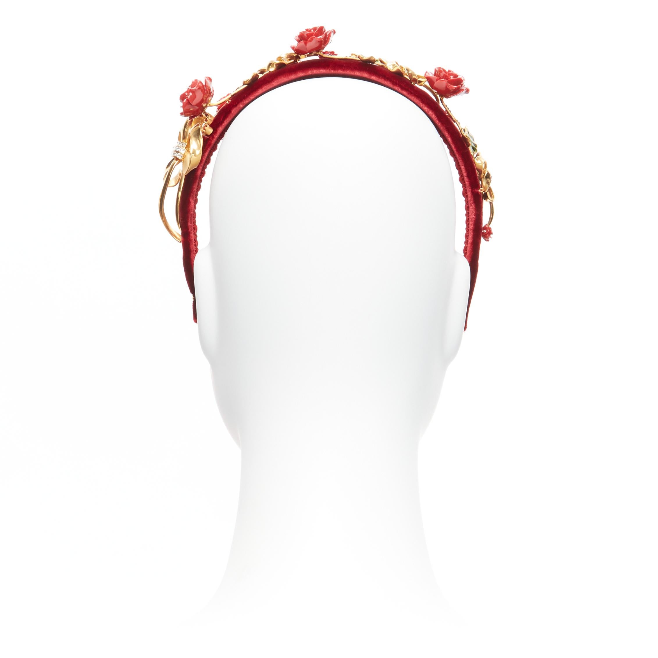 new DOLCE GABBANA red rose crystal gold ribbon velvet statement headband 1