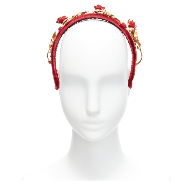 new DOLCE GABBANA red rose crystal gold ribbon velvet  display picture 1