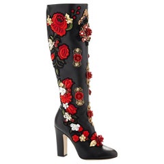 NEW Dolce & Gabbana Rose Embroidered High Nappa Boot IT36 US5.5
