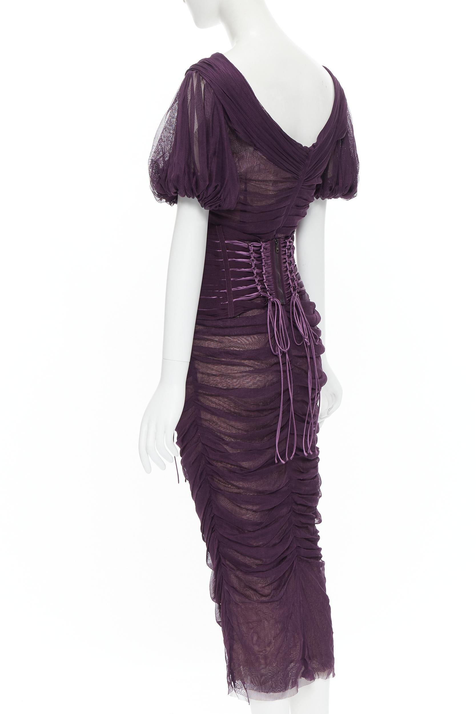 new DOLCE GABBANA Runway 2014 purple laced corset ruched silk dress IT48 XL 1