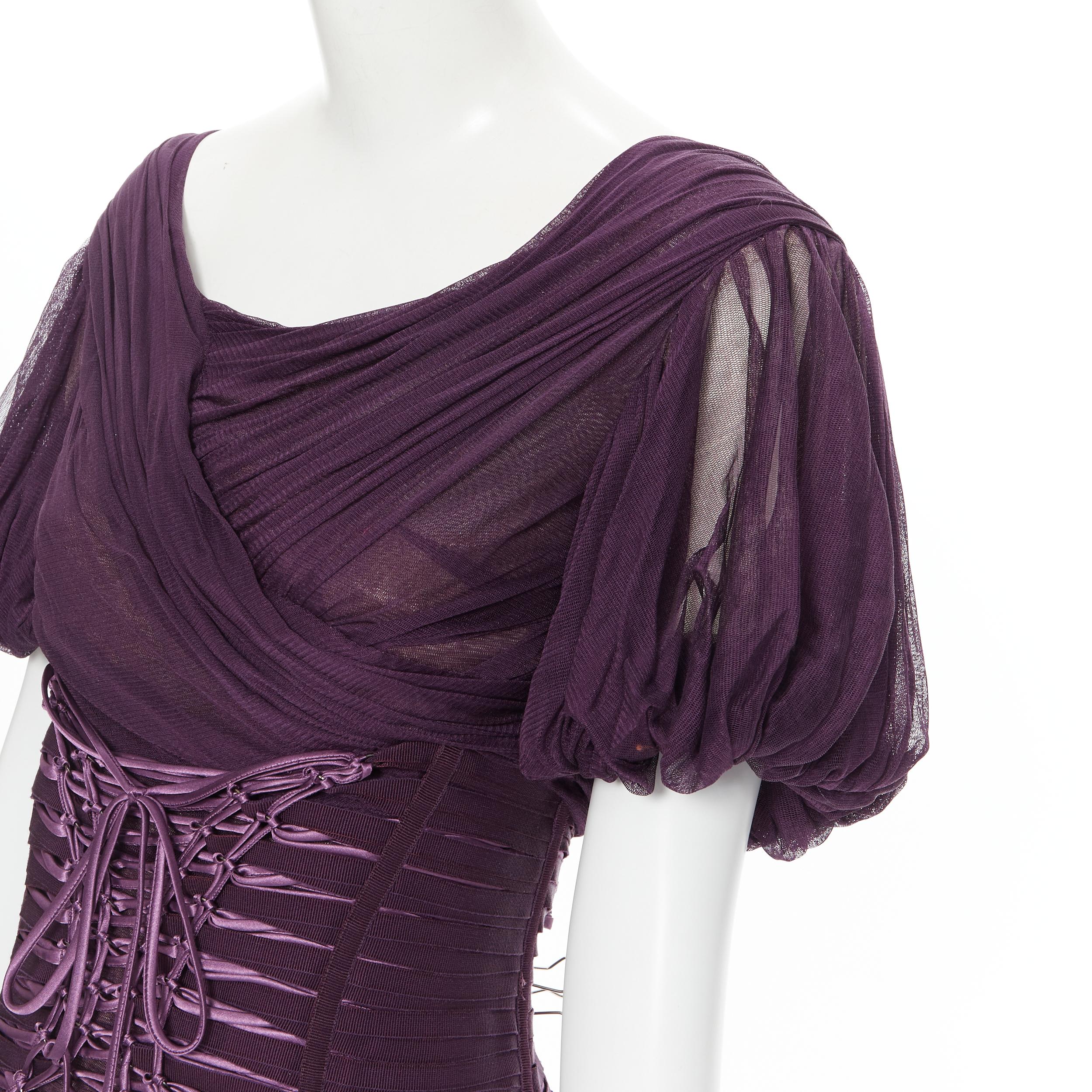 new DOLCE GABBANA Runway 2014 purple laced corset ruched silk dress IT48 XL 2
