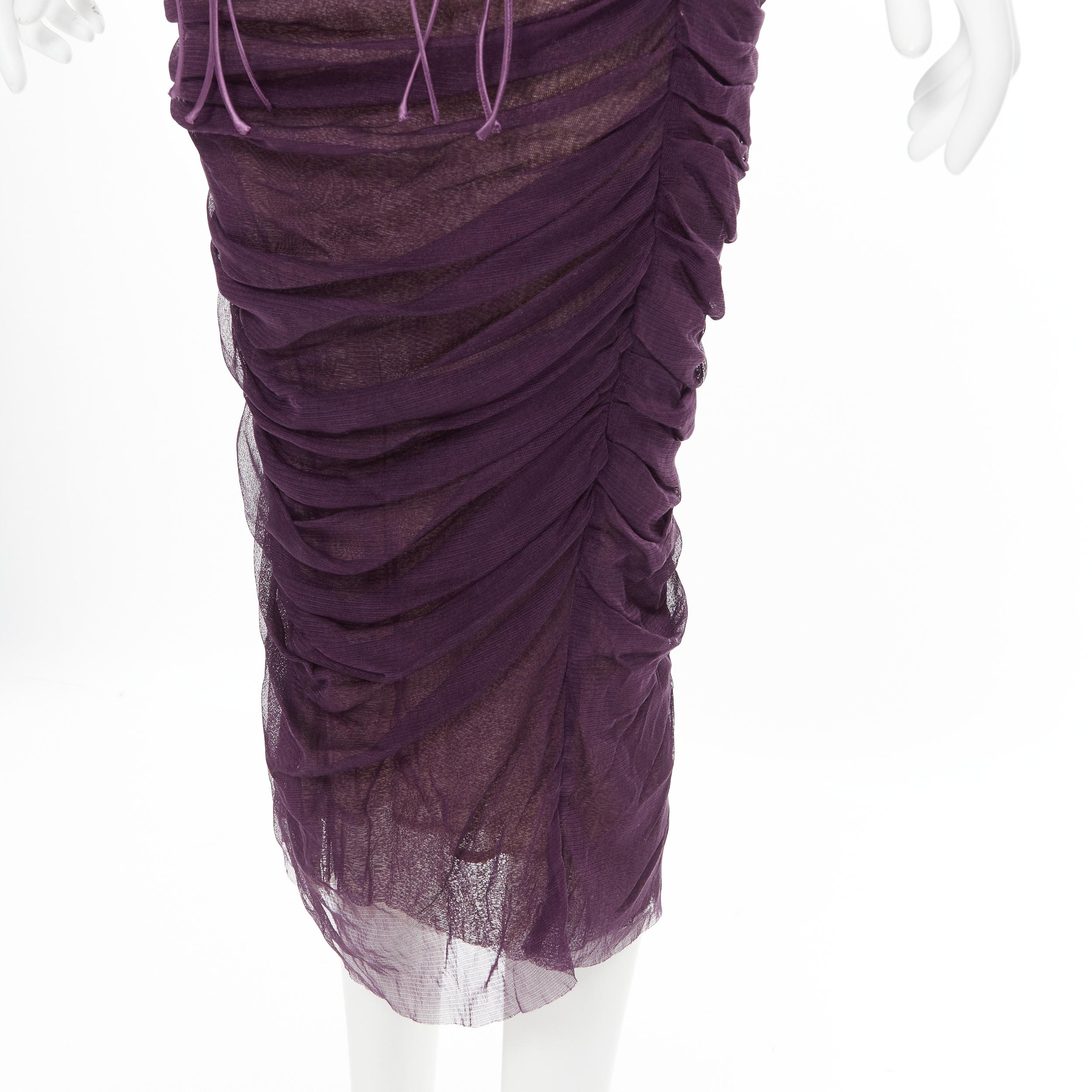 new DOLCE GABBANA Runway 2014 purple laced corset ruched silk dress IT48 XL 3