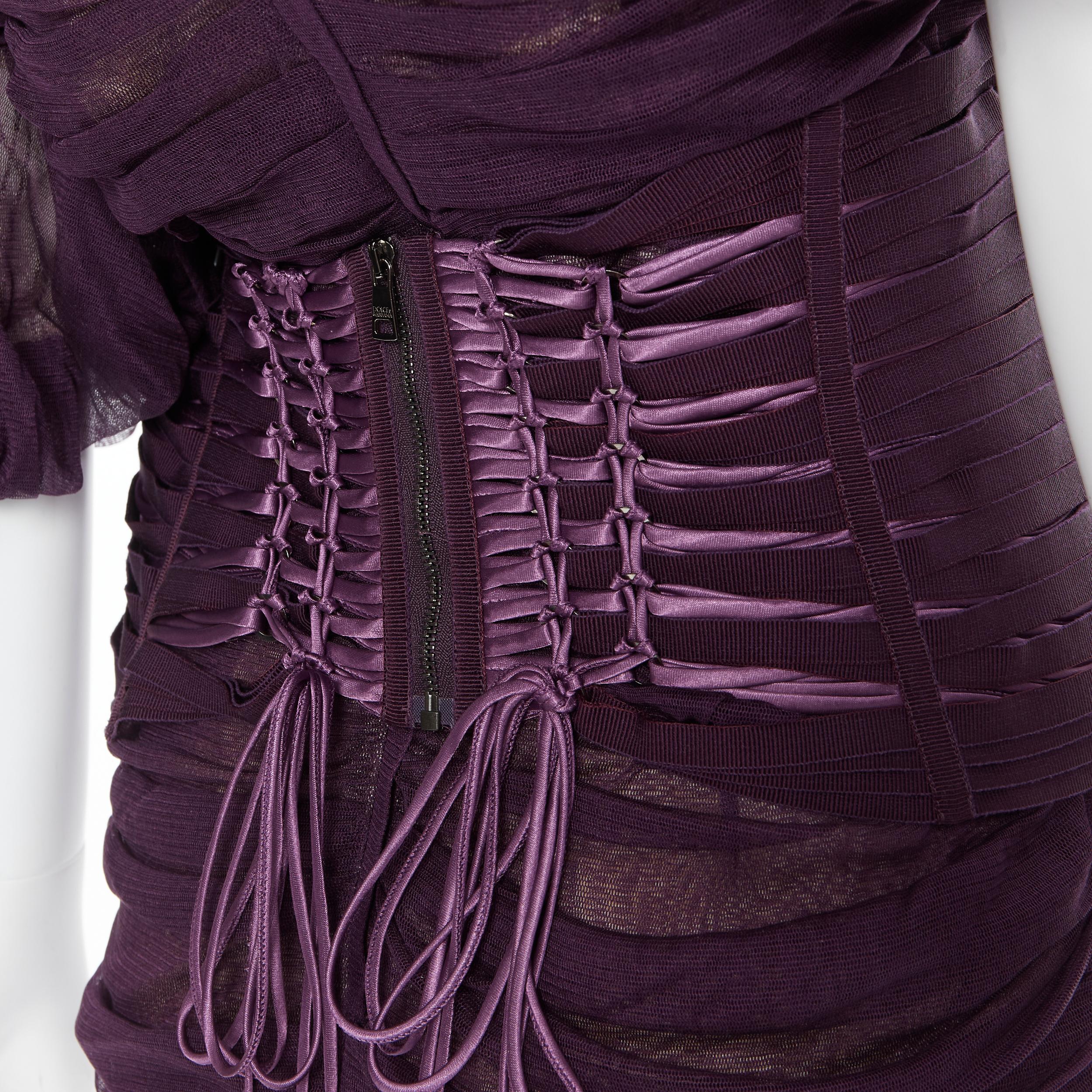 new DOLCE GABBANA Runway 2014 purple laced corset ruched silk dress IT48 XL 4