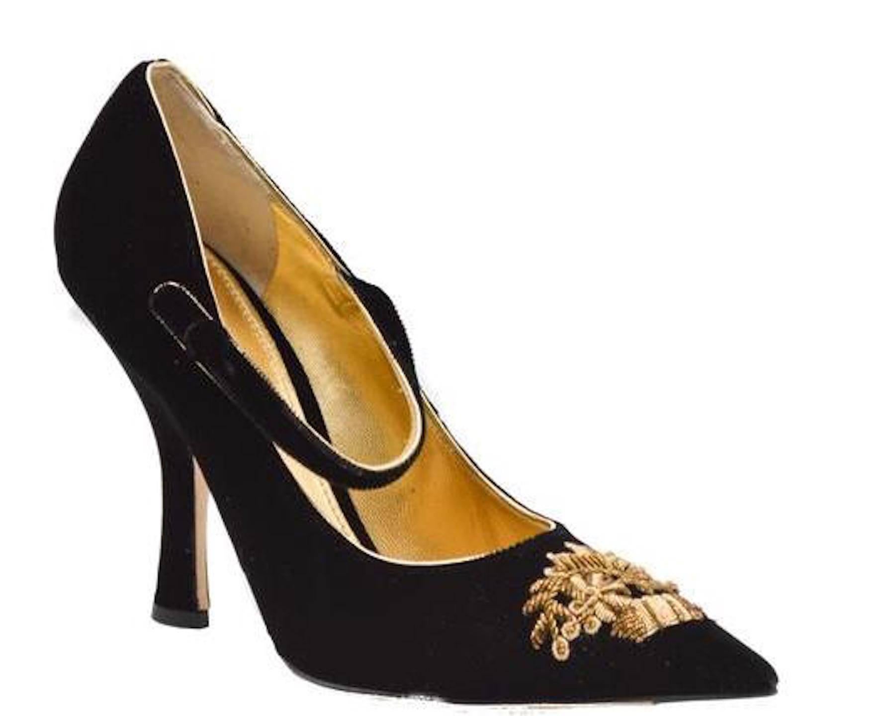NEW! Dolce & Gabbana Runway Black Gold Evening Mary Jane Heels in Box For Sale 1