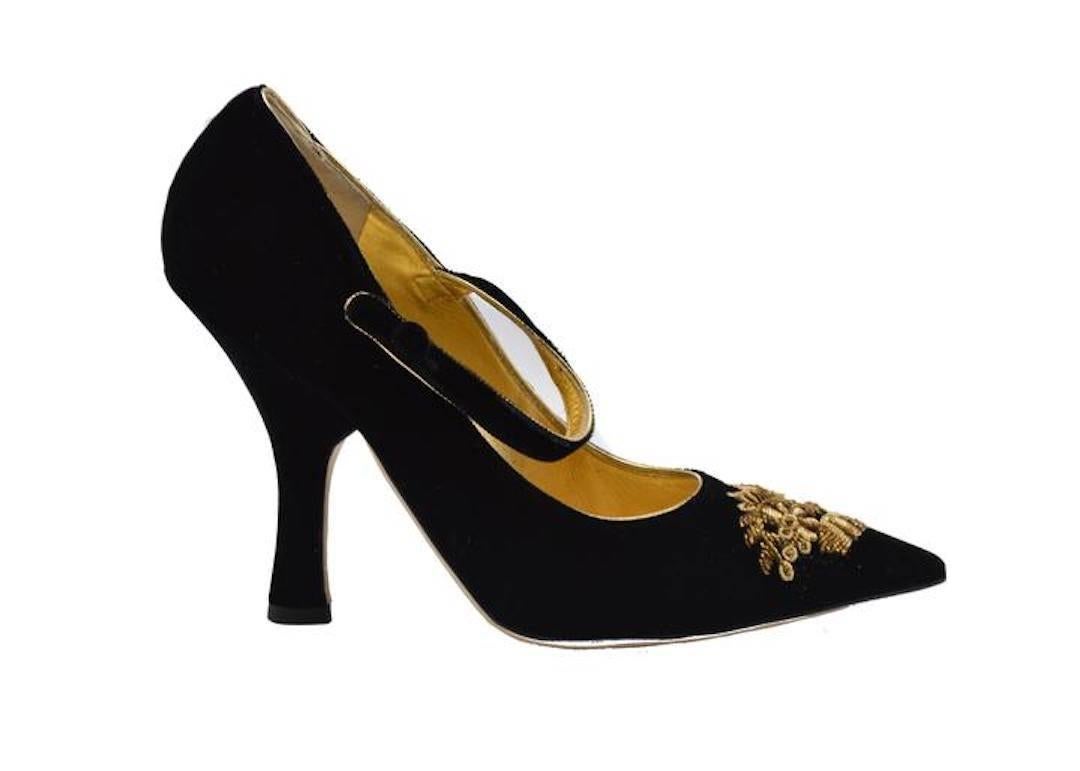 NEW! Dolce & Gabbana Runway Black Gold Evening Mary Jane Heels in Box For Sale 2