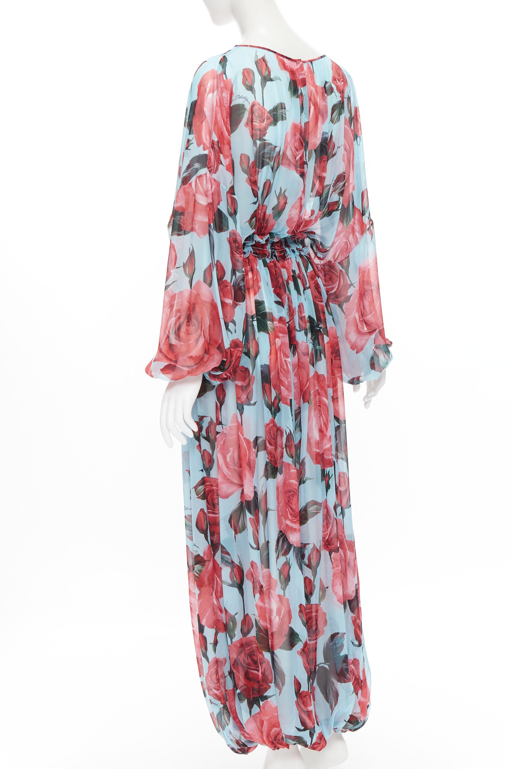 new DOLCE GABBANA Runway blue rose silk billow sleeve wide jumpsuit IT38 XS  For Sale at 1stDibs