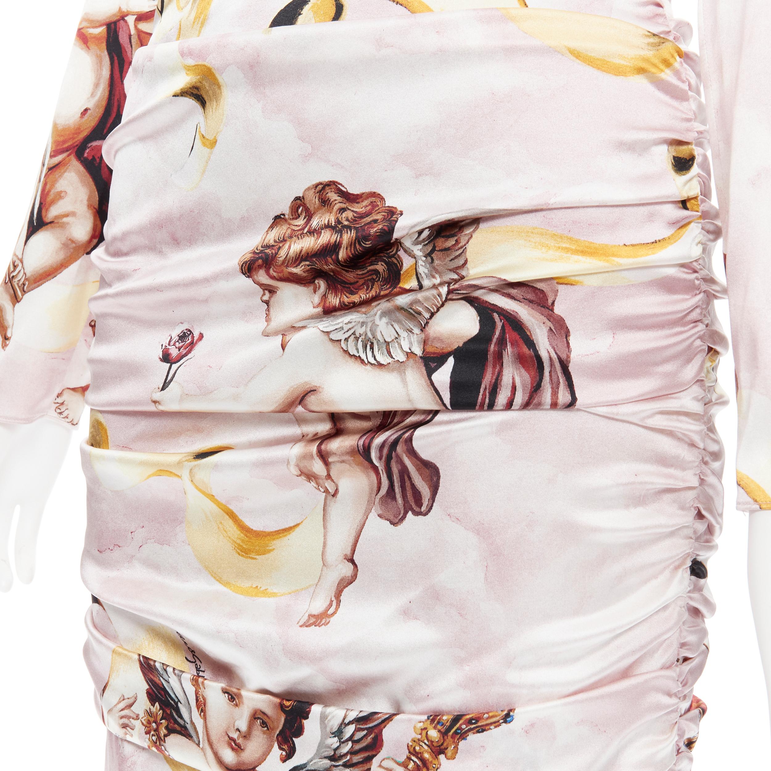 new DOLCE GABBANA Runway pink Cherub angel print ruched body con dress IT40 In New Condition In Hong Kong, NT