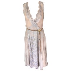 New Dolce & Gabbana S/S 2004 Sheer Embellished Crystal Belt Lace Silk Dress