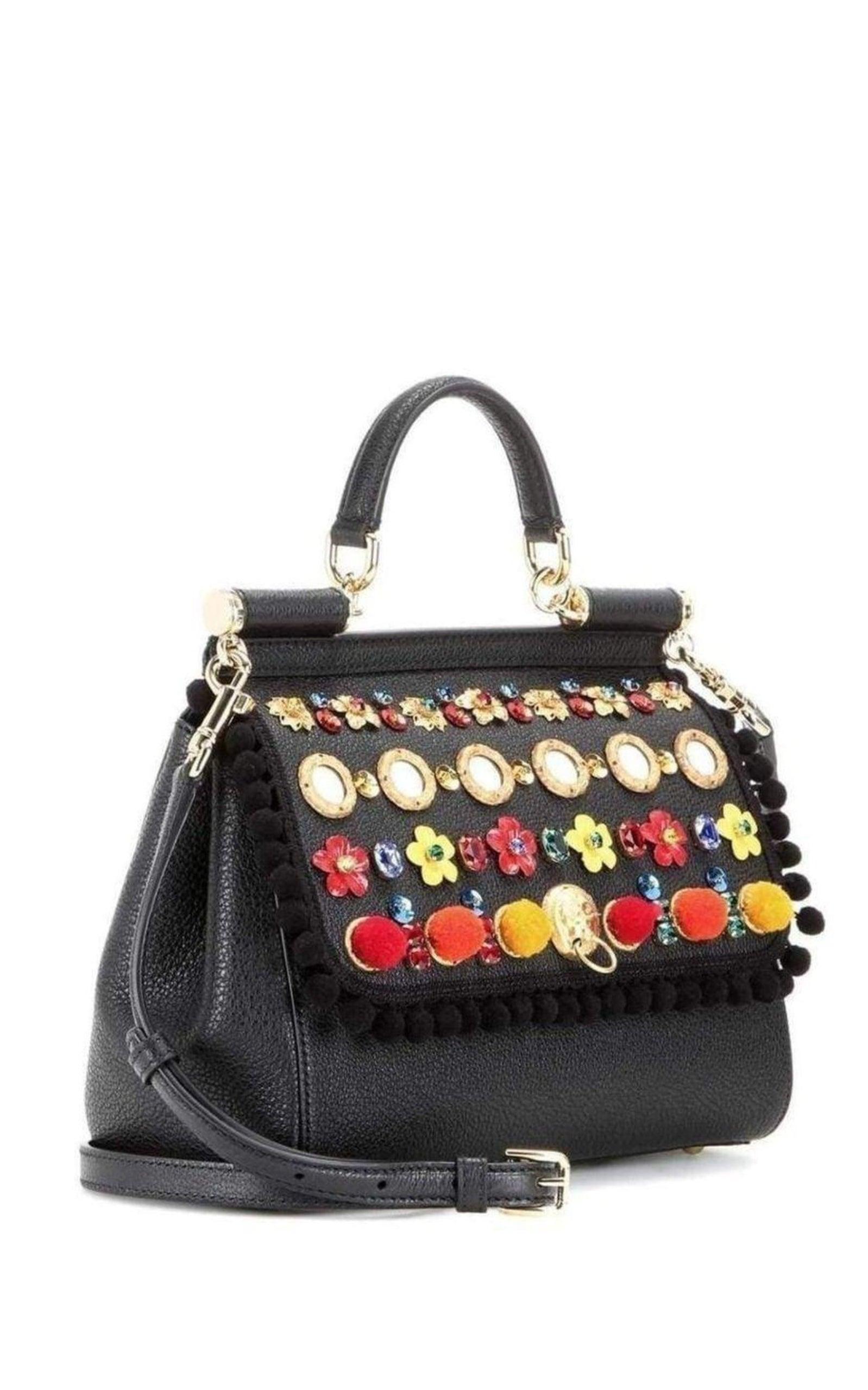 Black NEW Dolce & Gabbana Sicily In Raffia Shoulder Leather Bag For Sale