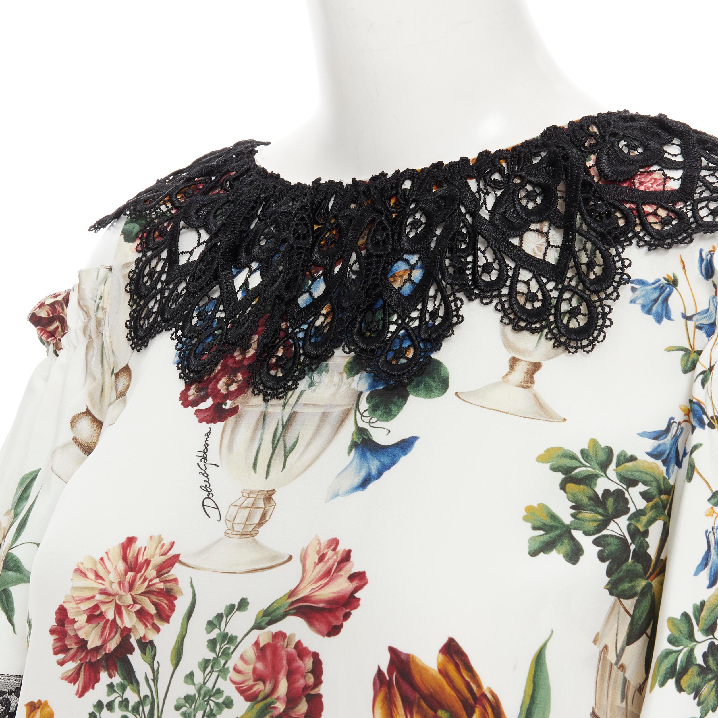 Women's new DOLCE GABBANA silk vase floral lace cold shoulder flared sleeve dress IT40 S For Sale