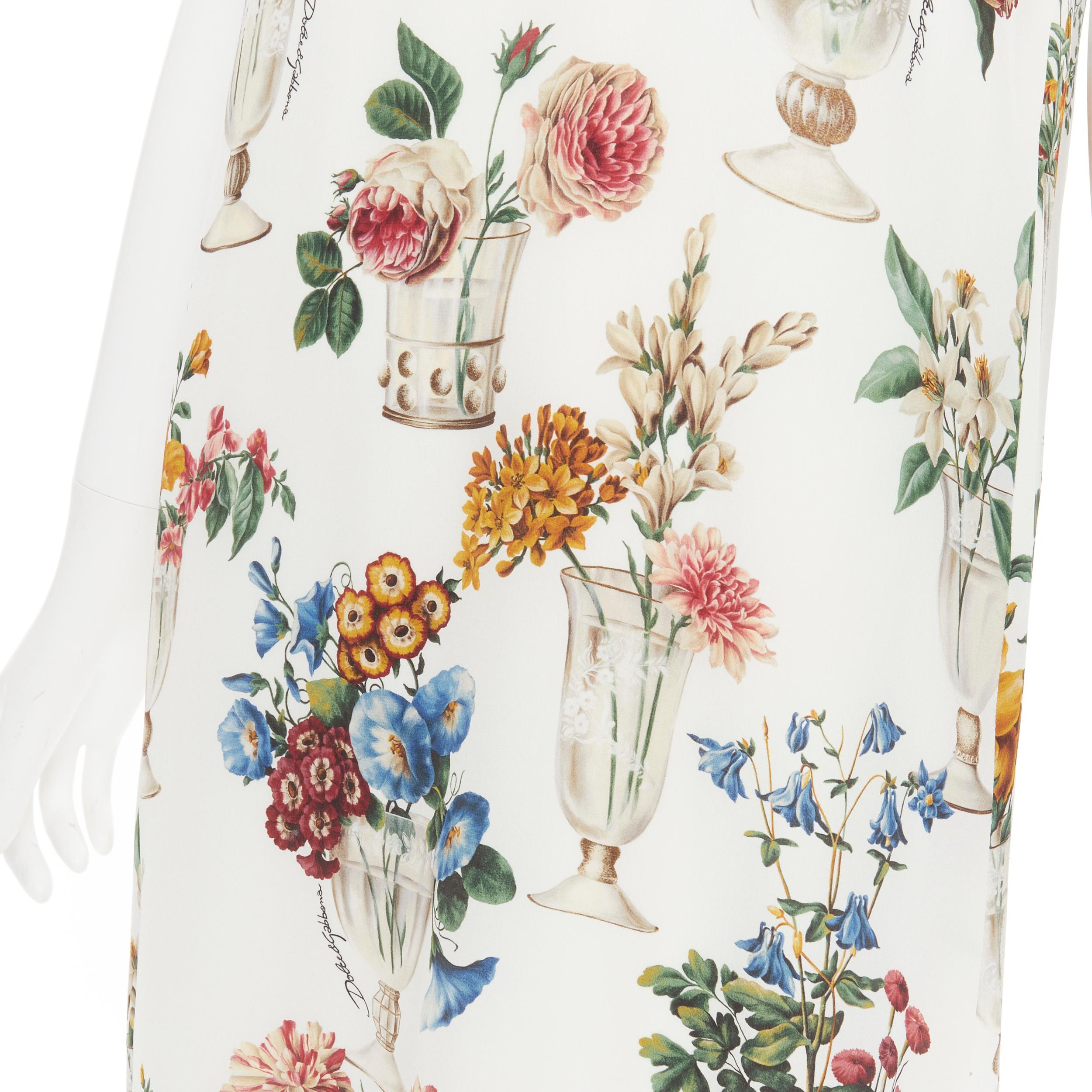 new DOLCE GABBANA silk vase floral lace cold shoulder flared sleeve dress IT40 S For Sale 2