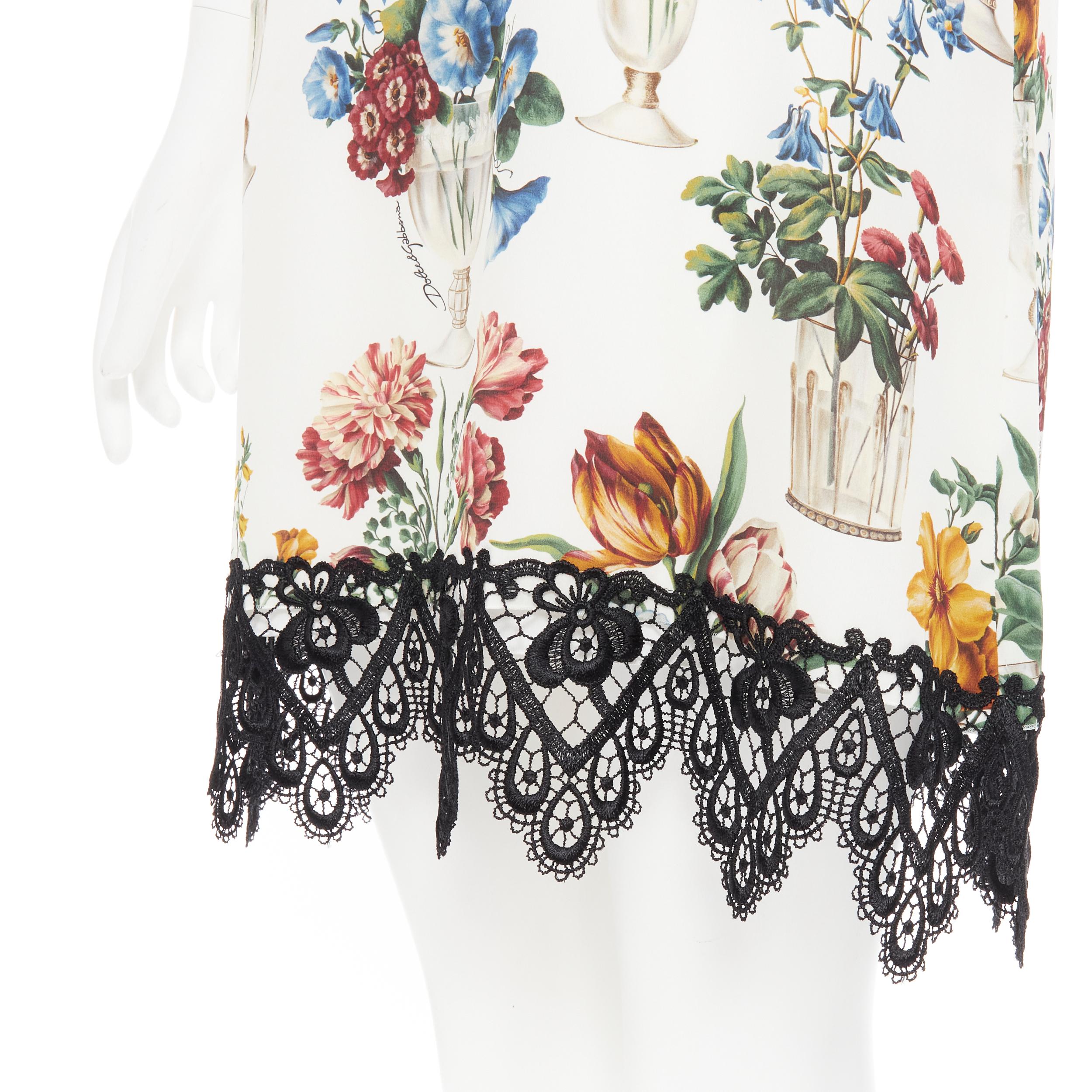 new DOLCE GABBANA silk vase floral lace cold shoulder flared sleeve dress IT40 S For Sale 3