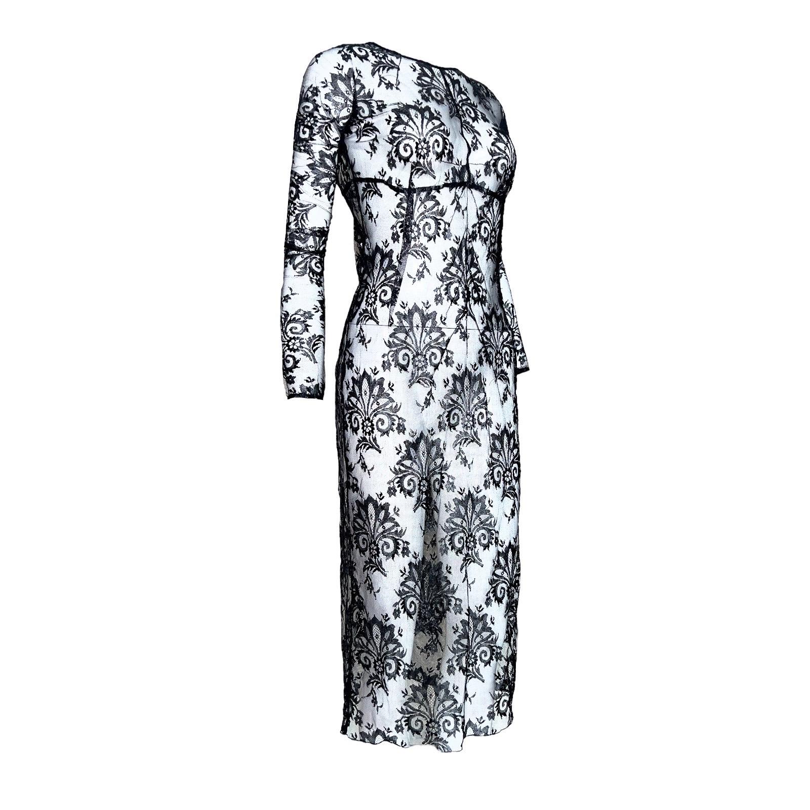 Nero NUOVO Dolce & Gabbana Primavera 1999 Vestito in pizzo rivestito come visto su Lady Gaga 40 in vendita