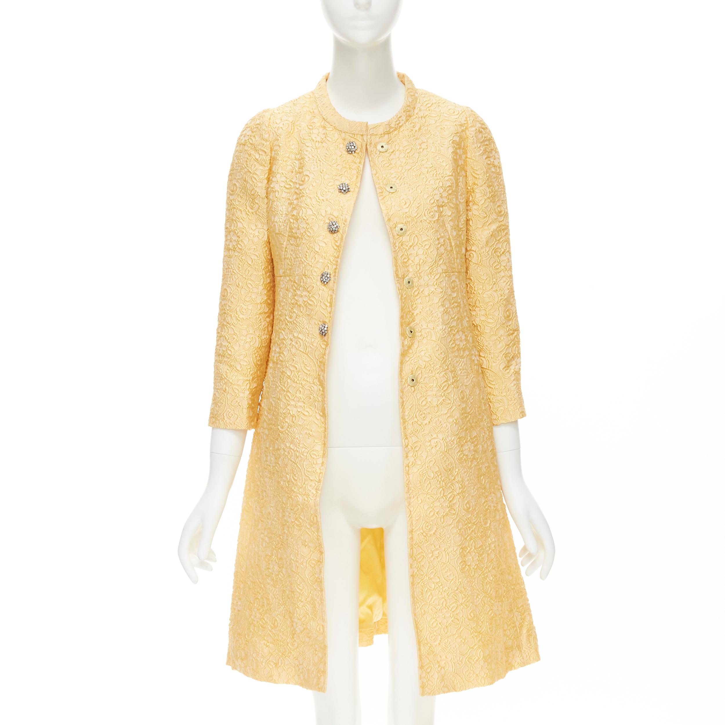 Yellow new DOLCE GABBANA yellow brocade crystal button A-line coat IT36 XS
