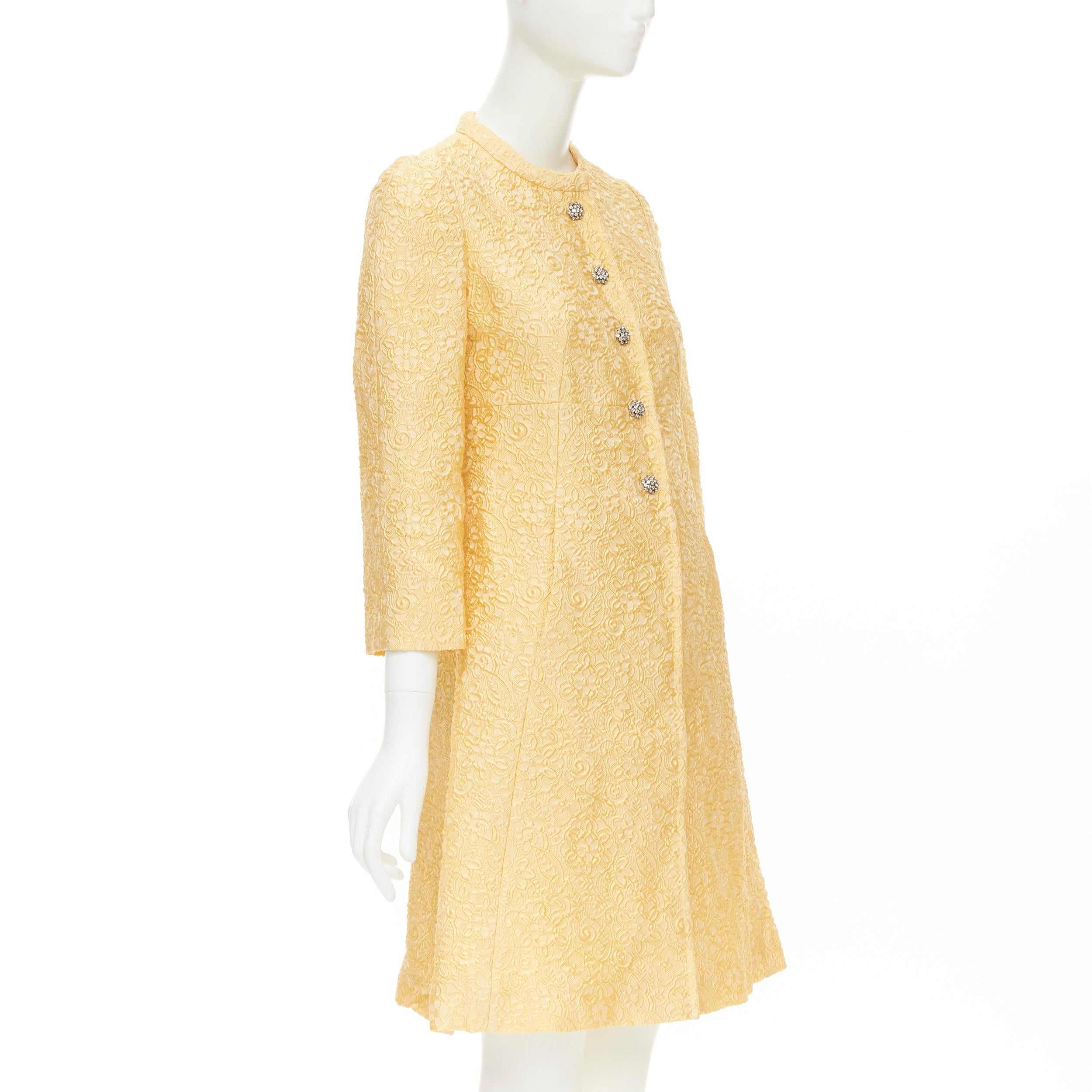 new DOLCE GABBANA yellow brocade crystal button A-line coat IT36 XS In New Condition In Hong Kong, NT