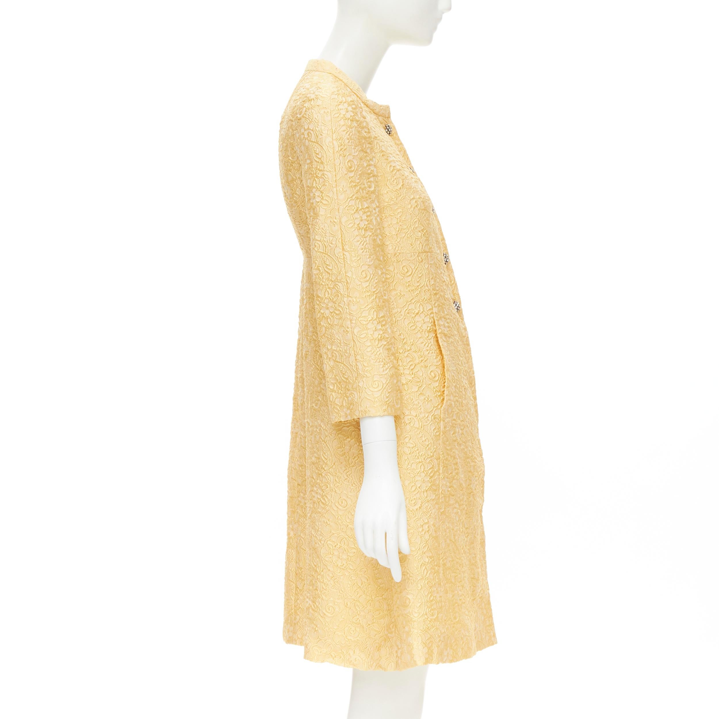 Women's new DOLCE GABBANA yellow brocade crystal button A-line coat IT36 XS