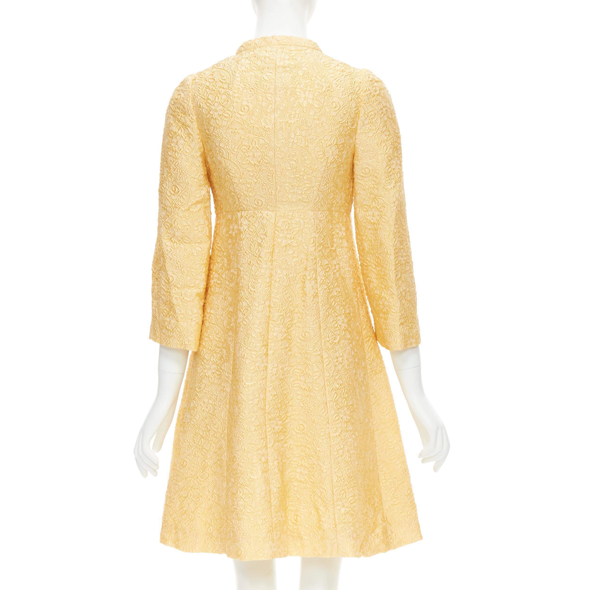 new DOLCE GABBANA yellow brocade crystal button A-line coat IT36 XS 1