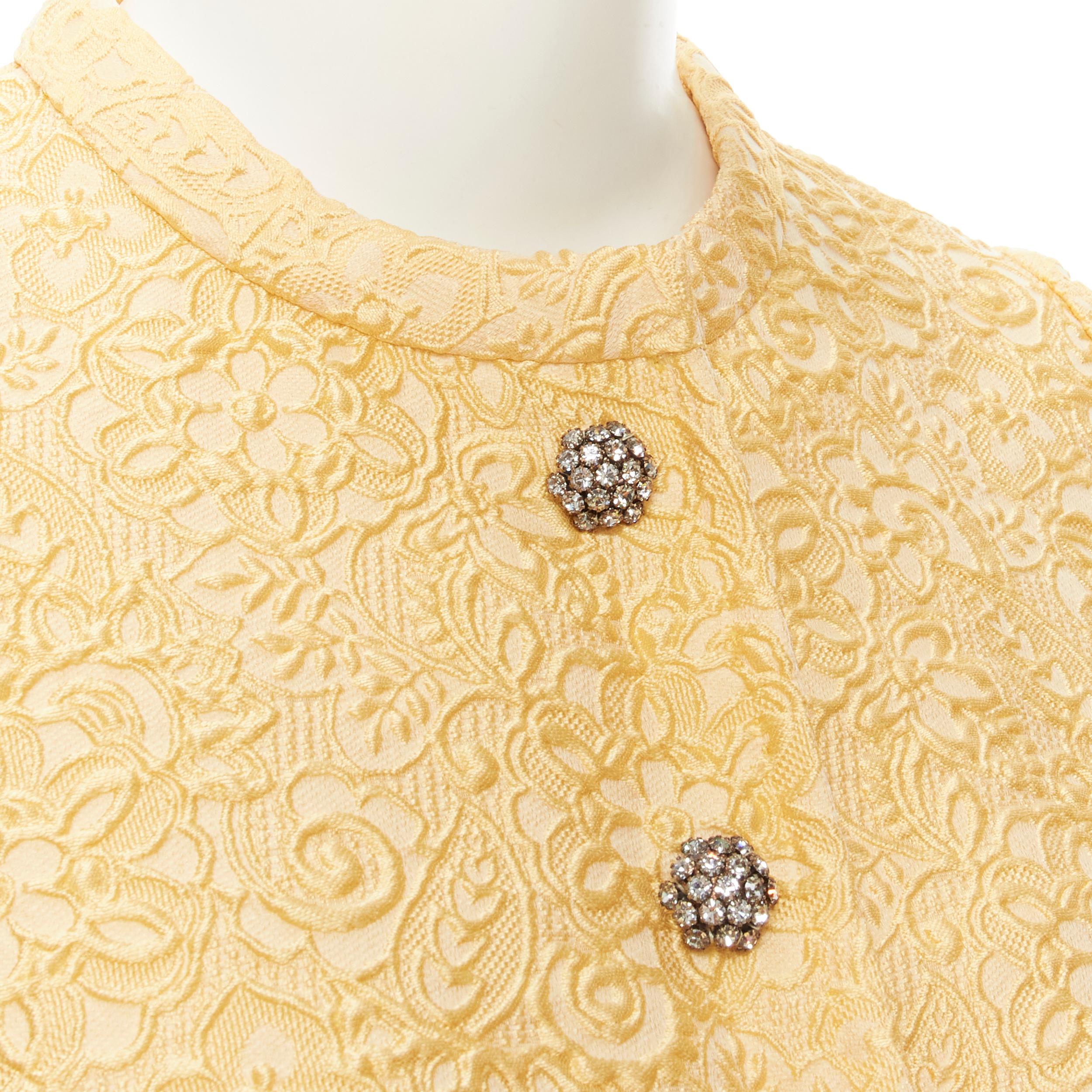 new DOLCE GABBANA yellow brocade crystal button A-line coat IT36 XS 2
