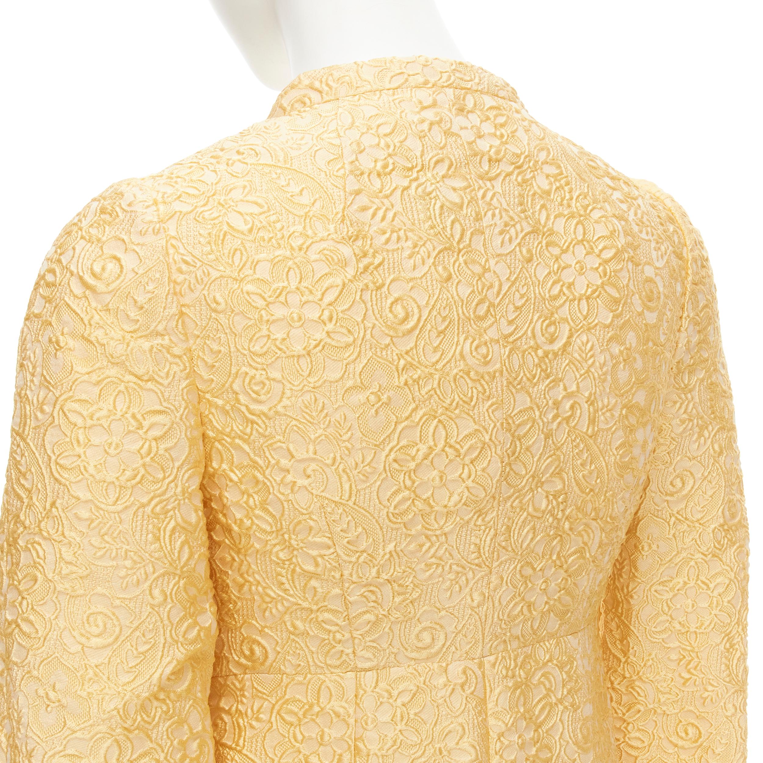 new DOLCE GABBANA yellow brocade crystal button A-line coat IT36 XS 3