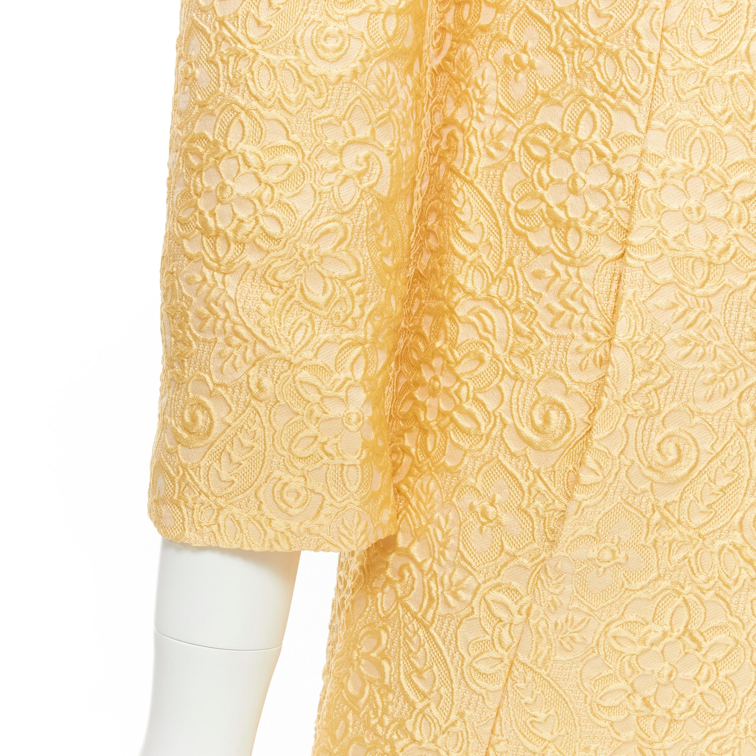 new DOLCE GABBANA yellow brocade crystal button A-line coat IT36 XS 4