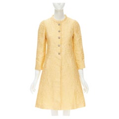 new DOLCE GABBANA yellow brocade crystal button A-line coat IT36 XS